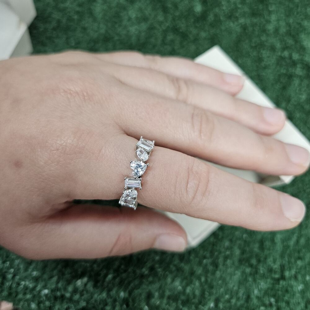 S925 Maxine Art Deco White Gold Band Ring For Women Size 9 NWT